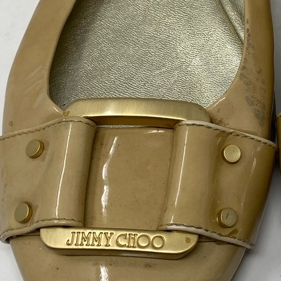 Jimmy Choo Morse Patent Leather Tan Beige Ballerina Flats Size 37 - Picture 2 of 10